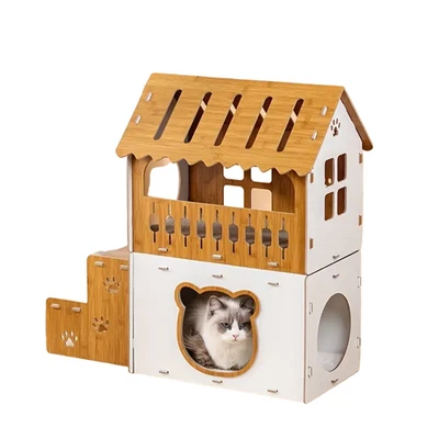 Villa-Style Cat Scratcher Cardboard House - Plaid Pattern - Imagem 1 de 4