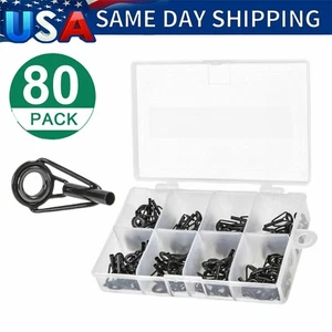 80PCS Ceramic Fishing Rod Guide Tips Top Eye Rings Line Repair Kit 8 Sizes Set - Picture 1 of 6