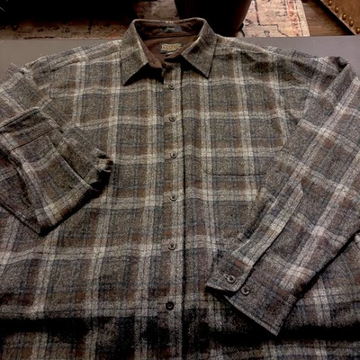 Pendleton Lodge Para Hombres XL Camisa Alta Lana Gris Cuadros Abotonados Sin Etiqueta de Tela Foto 1 de 4