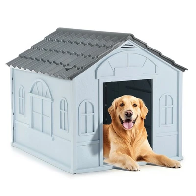 Haustierhaus Hundehütte Hundehaus Höhle mit Dach Höhle Bett aus Kunststoff, Grau - Bild 1 von 4