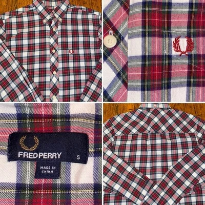 Camisa Fred Perry $275 Franela a Cuadros Roja y Blanca Abotonada Talla Pequeña Usada en Excelente Condición Foto 1 de 4