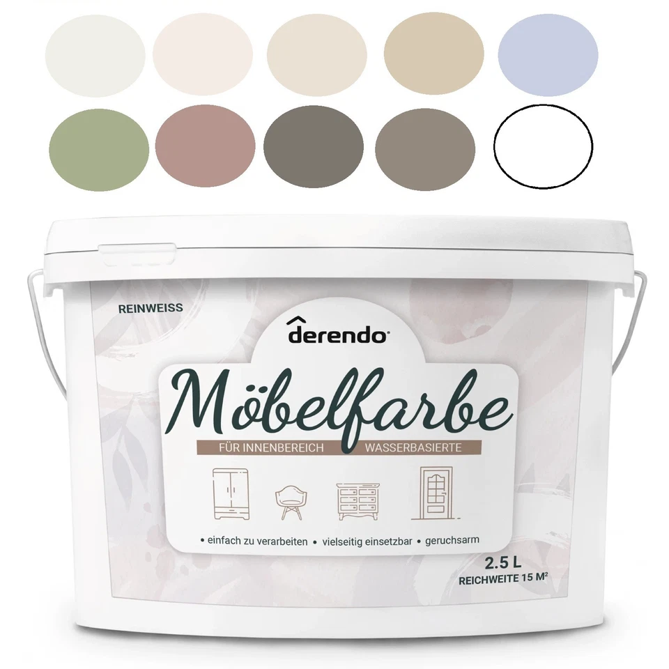 derendo Möbelfarbe Holzfarbe für Innen – Ohne Schleifen - für Möbel 2,5l - Bild 1 von 1