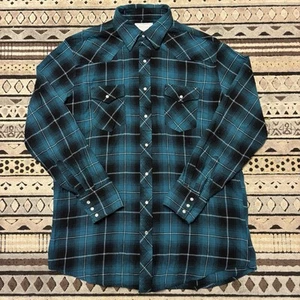 Wrangler Wrancher Mens Shirt XL Tall Blue Plaid Pearl Snap Pockets Western - Picture 1 of 8
