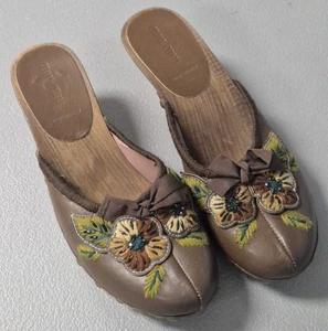 Vintage Miu Miu Leather Wood Studded Clogs Mules Size 37 US 7 - Picture 1 of 10