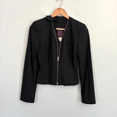 Chaqueta Blazer John Galliano Mujer Talla 4 Negra Cremallera Asimétrica Mezcla Lana Defecto Foto 1 de 4