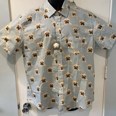 NWT Kennington Ltd Men’s 100% Cotton French Bulldog Blue Shirt Sz XL - Image 1 of 4