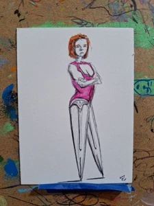 Legs of Steel Ballpoint Ink Pen ACEO ATC OOAK ORIGINAL 3.5 x 2.5 inches - Picture 1 of 3