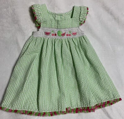 Top túnica niña talla 6 Smocked Seersucker sandía cereza usado en excelente estado Foto 1 de 4