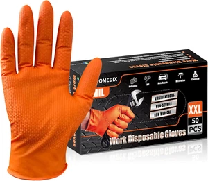 Heavy Duty Nitrile Disposable Gloves,8-Mil Orange,Raised Diamond Texture Work Gl - Picture 1 of 11