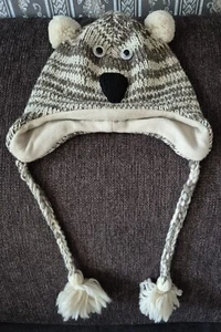 Tier Mütze mit Ohren Bär Tiermütze Ohrenmütze Braun/Beige Wolle & Fleece *Top* - Bild 1 von 1