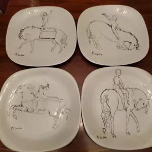 4er Set Block Pablo Picasso Langenthal Schweiz Quadratische Dessertteller - Bild 1 von 6