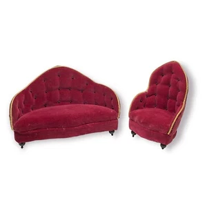 Sofá y silla tapizados en miniatura vintage muebles para casa de muñecas - Imagen 1 de 6