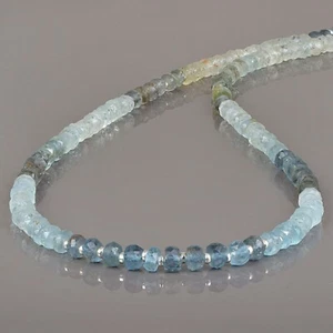 Natural Aguamarina Santa Maria Piedra Preciosa 4mm Cuentas 925 Plata 18" Cadena - Imagen 1 de 4