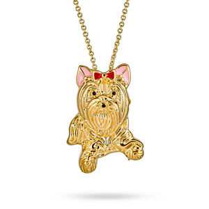 Yorkshire Terrier Pink Bow Pet Dog Gold Plated Necklace Pin Brooches
