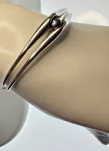 Modernist Ed Levin Sterling Silver and 14K Yellow Gold 2 Band Openwork Bracelet - Picture 1 of 8