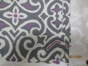 Robert Allen Group 2011 Home Purple & Grat scrolls flowers on white 4 yds x 56" - Picture 1 of 7