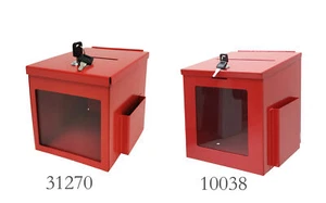 Red Tithing Donation Box Suggestion Fundraising Check Drop Metal Clear Window - Picture 1 of 6