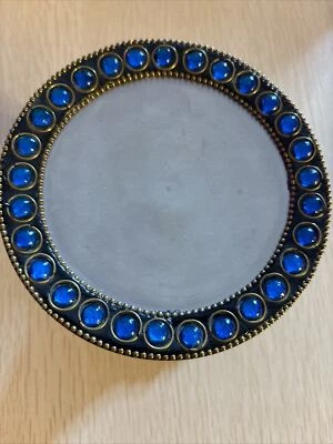 Pier 1 Blue Beaded Candle Holder Silver Tone Decorative Beads On Base! - Image 1 of 4