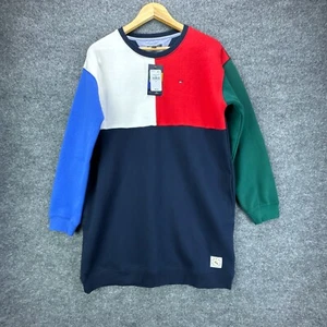 Y2K Tommy Hilfiger Sweatshirt Dress Womens Medium Sporty Colorblock Pullover - Picture 1 of 16