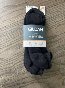 Gildan 3 Pair/Pack Men's No Show Socks Black Size 6-12 Mens Cotton Blend NWT - Picture 1 of 2