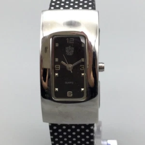 Vintage Paolo Gucci Watch Women 21mm Silver Tone Black Leather Band New Battery - Picture 1 of 14