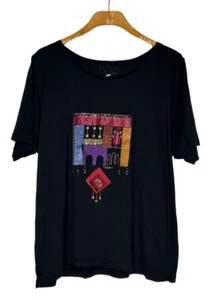 Handgefertigtes Arabesque Tatreez Kunst T-Shirt Damen Unisex Gr. Large schwarz kurzarm - Bild 1 von 10