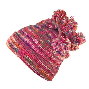 Rosa Regenbogen einzigartige kuschelige Fleece gefütterte Wollmütze mit 7 baumelnden Bommeln, Qualität - Bild 1 von 2