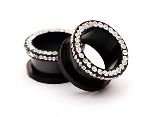 Pair Black CZ Screw on Tunnels Style 2 gauges plugs PICK SIZE - Picture 1 of 1