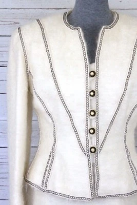 Traje Blazer y Falda Larga Completamente Forrada Mohair Marfil Años 90 Vintage Hecho a Medida Talla 6 Foto 1 de 4