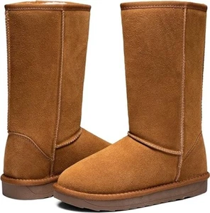 Vepose Women's 6 Warm Fur Suede Leather Mid Calf Snow Winter Tall Boots Brown - Picture 1 of 8