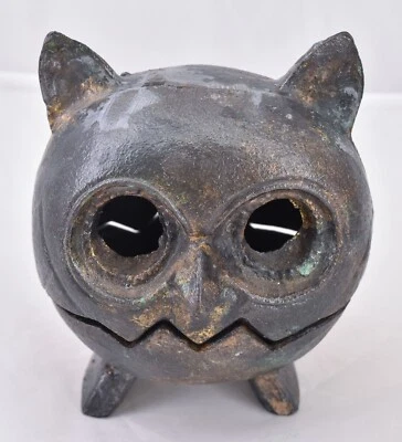 Candelabro de hierro fundido búho linterna quemador de incienso 2 piezas 5 pulgadas MCM brutalista Foto 1 de 4