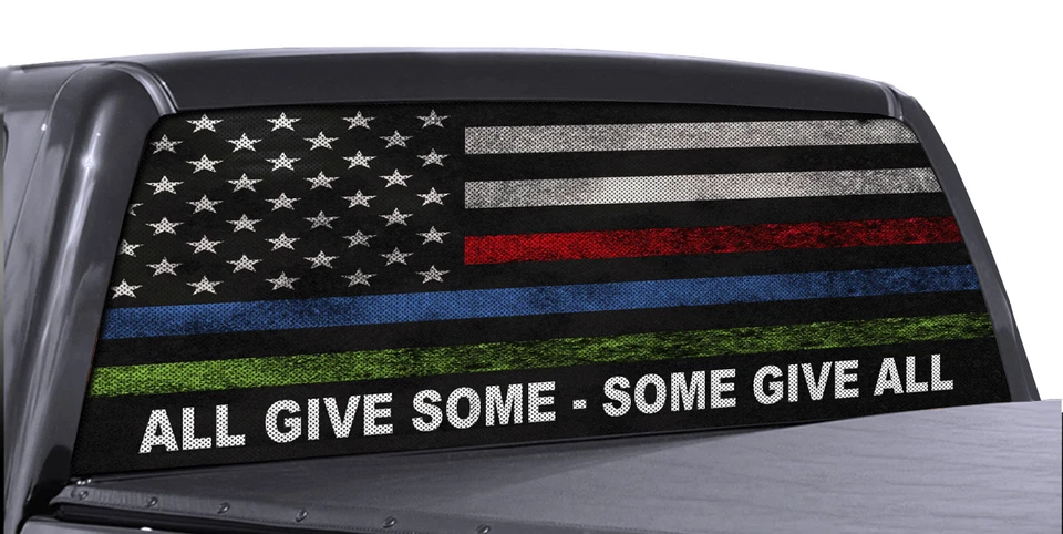 FGD Truck Rear Window Decal Military Police & Fire American Flag Vinyl Wrap - Image 1 of 3