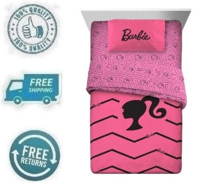 New Barbie Kids Bed in a Bag Chevron Comforter Bed Sheet Pillow Case Set Full - Imagem 1 de 4