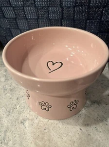 Signature Housewares Stoneware Elevated LARGE Paw Bowl - Pink NEW 5.5”W 3.75” H - Picture 1 of 8