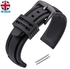 EXTRA SOFT BLACK BUCKLE SILICONE RUBBER WATERPROOF SPORT WATCH BAND 18.30MM