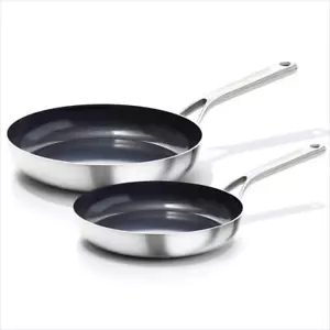 OXO Frying Pan Set 8"+10" Round Stainless Steel TriPly Ceramic Nonstick Cookware - Picture 1 of 7