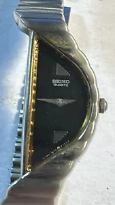 VINTAGE RARE SS SEIKO HALF MOON Asymmetrical 1F20-5D59 BLACK DIAL  LADIES WATCH - Picture 1 of 9