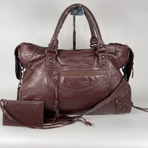 BALENCIAGA Mogano Chocolate Brown Leather Shoulder Bag handbag 2way From Japan - Picture 1 of 20