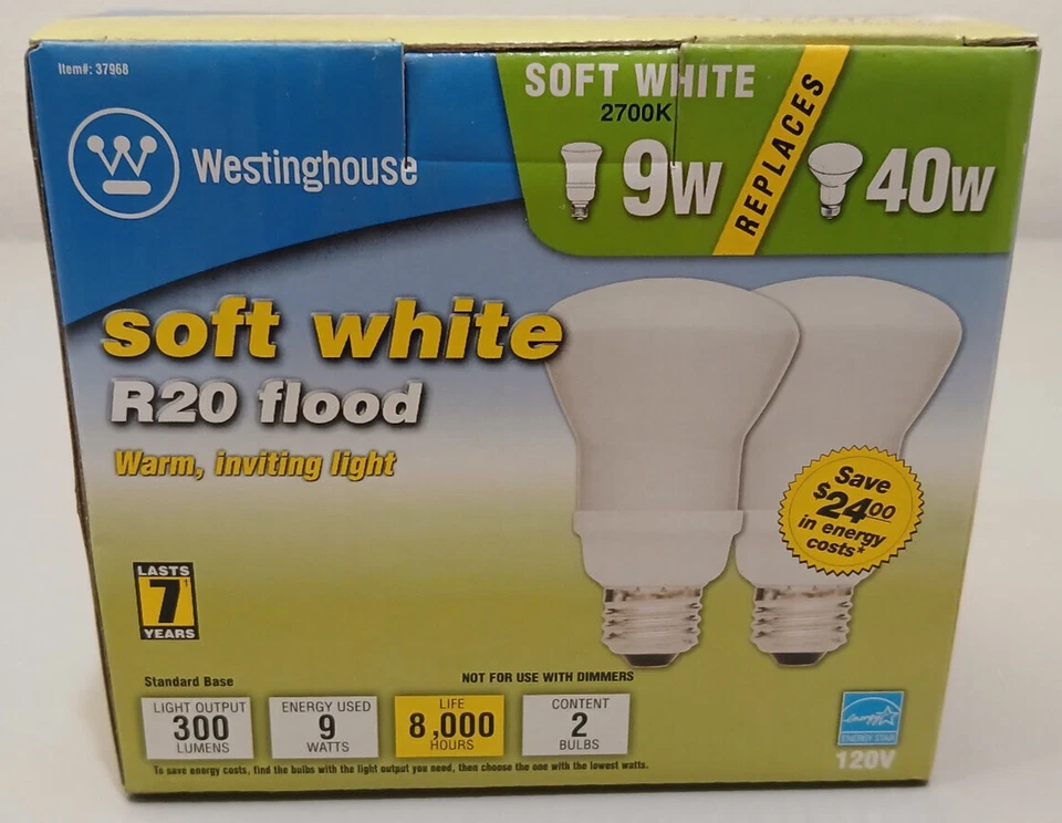 WESTINGHOUSE 9W SOFT WHITE R20 FLOOD LIGHT #37968 - Image 1 of 4