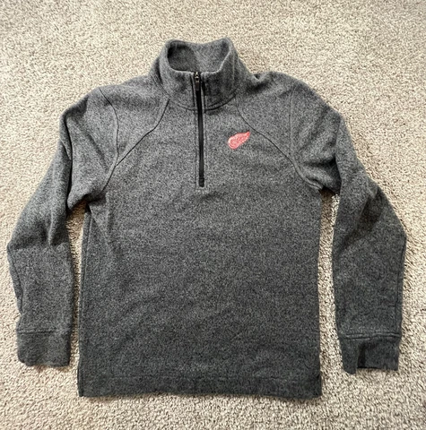 Detroit Red Wings NHL Hockey Quarter Zip Sweater Men’s Large Gray Cover