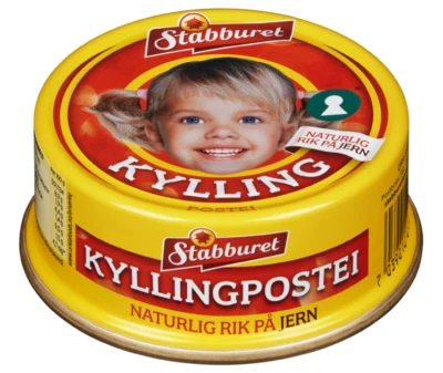Famous Norwegian Stabburet Kyllingpostei. Fine chicken liver paté, 100 grams tin
