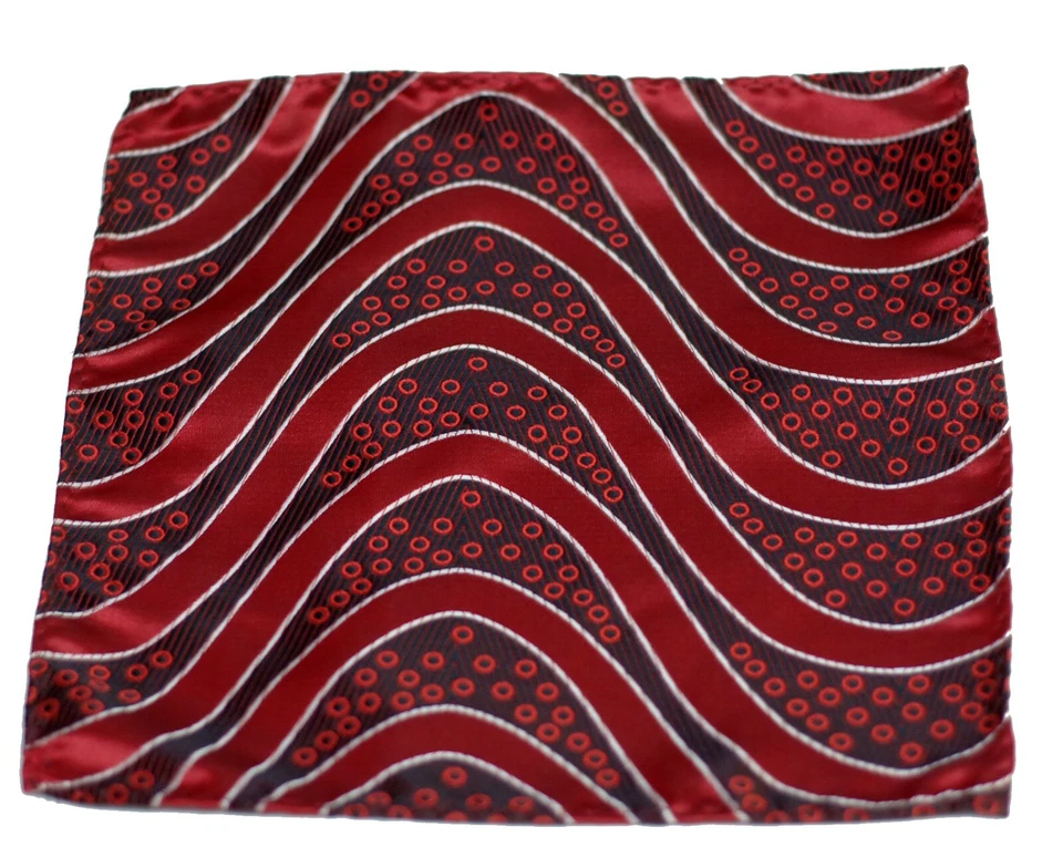 Umberto Algodon Red Pearl Ribbon Stripe Silk Pocket Square $75 Retail New - Image 1 of 3