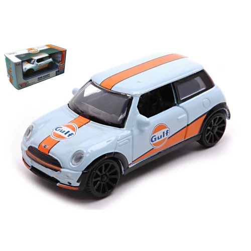 MINI COOPER WITH GULF LIVERY 2005 LIGHT BLUE/ORANGE 1:43 Motormax Auto Competizi - Photo 1/3