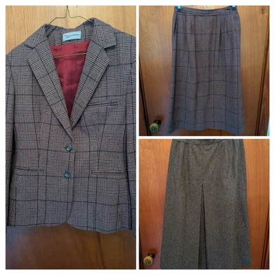 Chaqueta Blazer Evan Picone Vintage Años 80 Lana Cuadros y 2 Faldas Gris Lote Talla 10 Foto 1 de 4