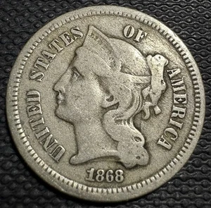 1868 3 Cent Piece Nickel 3C Cents Nice Detail - Picture 1 of 2