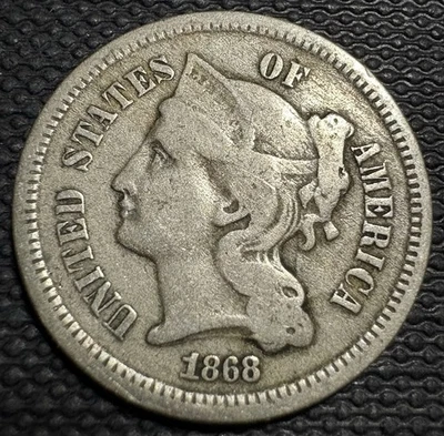 1868 3 Cent Piece Nickel 3C Cents Nice Detail - Image 1 of 2