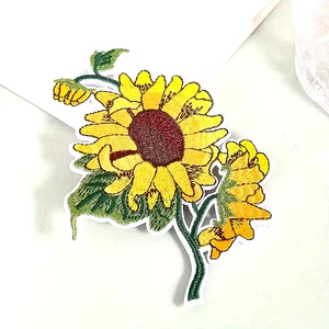 Sunflower Embroidered iron on patch 5 inch long 3+1/2 inch wide - Picture 1 of 3