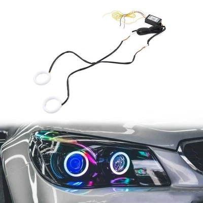 RGB Phone Control Angel Eye Lights Halo Rings Headlight DRL Retrofit 60mm - Image 1 of 4