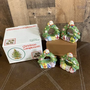 Spode Christmas Complements Napkin Rings Set of 4 RARE Vtg Tree Santa Presents - Picture 1 of 16