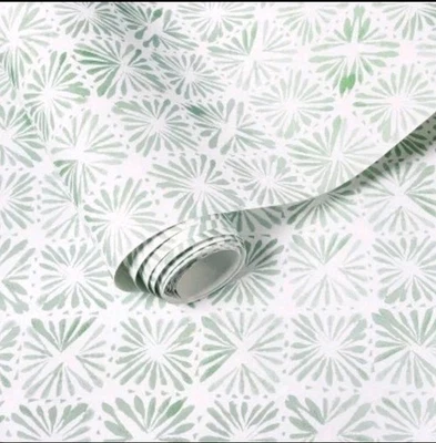 Azulejo con impresión de bloque umbral 198"x20" pelar y pegar papel tapiz geométrico salvia boho Foto 1 de 2